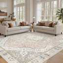 Befbee Washable Rug 8x10 Area Rugs for Living Room - Stain Resistant Non-Slip Backing Rugs for Bedroom - Vintage Large Area Rug (Peach/Gray, 8'x10')