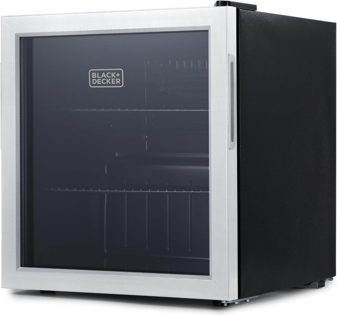 BLACK+DECKER 1.7 Cu. Ft. Beverage Cooler, Beverage Fridge with Double Pane Glass Door, Drink Fridge and Beverage Refrigerator with 63-Can Capacity for Home Bar, Home Office and More