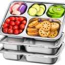 Stainless Steel Snack Containers with Lids - 3 Pack - 5 Compartments Bento Snack Boxes - Reusable Meal Prep Lunch Containers for Kids Adults - Divided Food Storage Container for School Home Travel