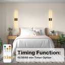 Wireless Battery Operated Wall Sconces Set of 2, 10000mAh Rechargeable LED Wall Lights with Remote Control, Gold 3000K-6000K Dimmable Timing Modern Wall Lamp for Living Room Bedroom, 31.5 inch
