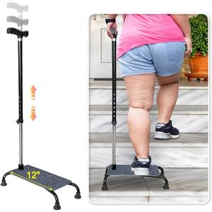 Stair Climbing Cane Lifts for Seniors Half Step Climbing Aid Walker Elevator Stairs Assist Elderly Standing Helper 4 Prong Large Base Quad Walking Sticks Adjustable Stability Balance Devices, 12 X 6 X 29.5-38.5inch