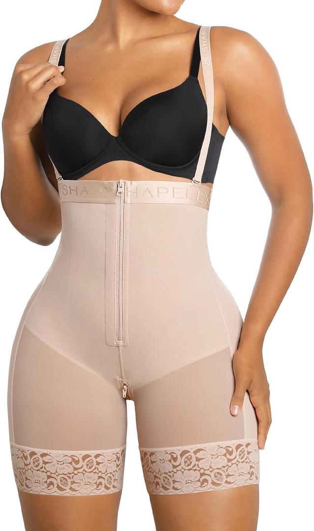 SHAPELLX Shapewear for Women Tummy Control Fajas Colombianas Body Shaper Postpartum Plus Size Butt Lifting Bodysuit (XL, 02-light Skin)