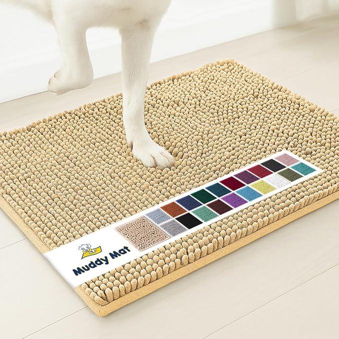 Muddy Mat® AS-SEEN-ON-TV Highly Absorbent Microfiber Door Mat and Pet Rug, Non Slip Thick Washable Area and Bath Mat Soft Chenille for Kitchen Bathroom Bedroom Indoor and Outdoor - Beige 60"X48"