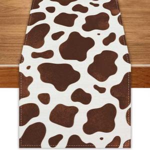 Brown Cow Print Table Runner Cow Print Table Cloth for Parties Farm Cowboy Themed Birthday Party Home Kitchen Dining Room Table Decorations 13x72 Inch