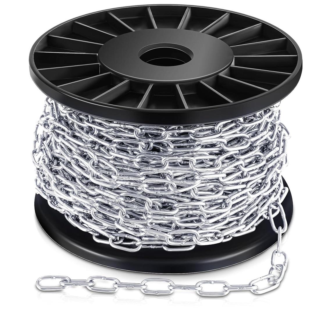 Yaocom Silver Jack Chain for Hanging Stainless Steel Utility Chain Link Roll with Spool for Light Fixture, Bird Feeders, Artworks, Flowerpots (4/25 in 33 ft)