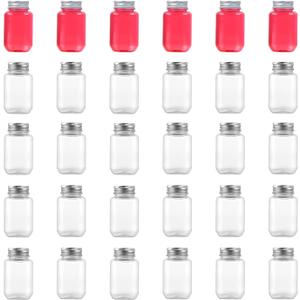 2 Ounce Clear Plastic Mason Jars With Screw On Lid, Reusable Empty Jars for Food Storage, Round BPA Free Containers for Sealing, Dry Food, Snacks, Candies, Breakage-proof (Silver, 30 Pack)