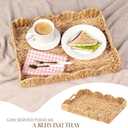 Scalloped Water Hyacinth Tray, Hand-Woven Wicker Storage Baskets with Scalloped Edge and Handles (17x13x3in) Rectangular Handwoven Trays, Water Hyacinth Basket for with Built-in Handles (Light Brown)