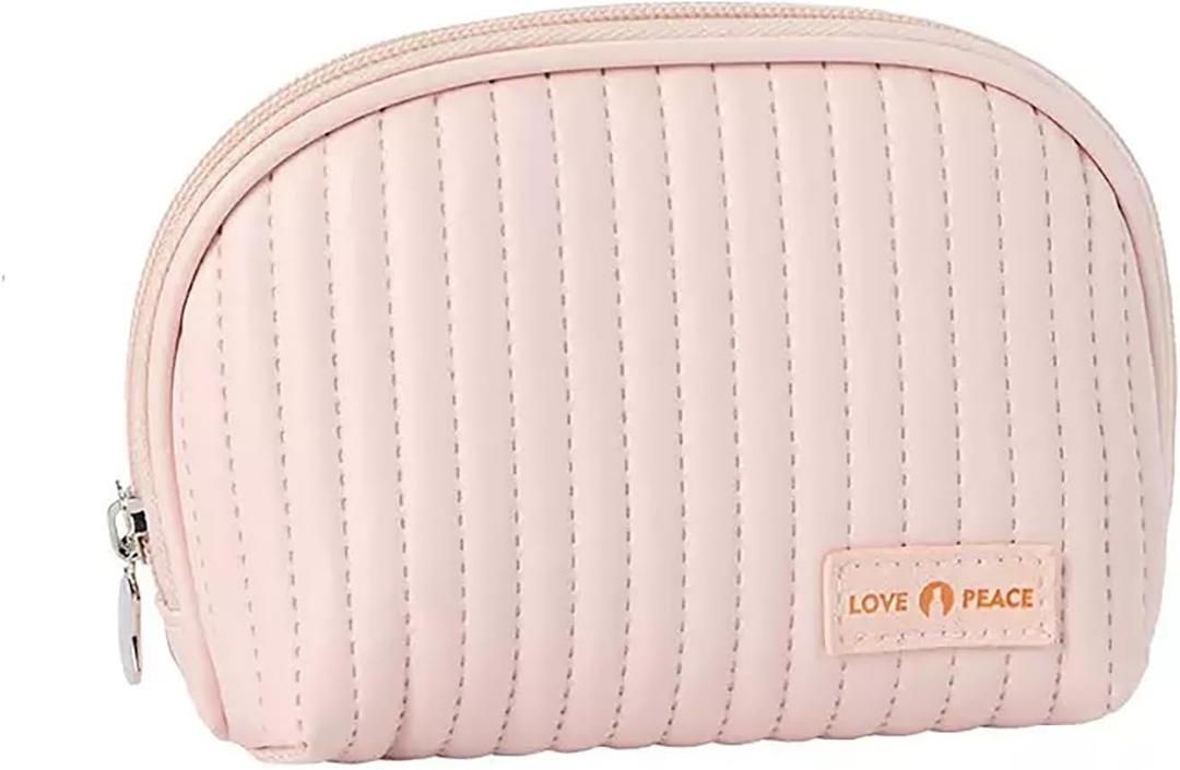 Small Makeup Bag for Purse Mini Cosmetic Pouch Waterproof Makeup Organizer for Women Small Cosmetic Bag PU Leather Travel Makeup Bag Lipstick Bag with Zipper Pink