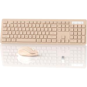 Wireless Keyboard Mouse Combo - 2.4Ghz Office Quiet Keyboard and Mouse Wireless - 104 Keys Full Size Ergonomic Key Board for Laptop, Computer, PC, Notebook (Full Size Khaki)