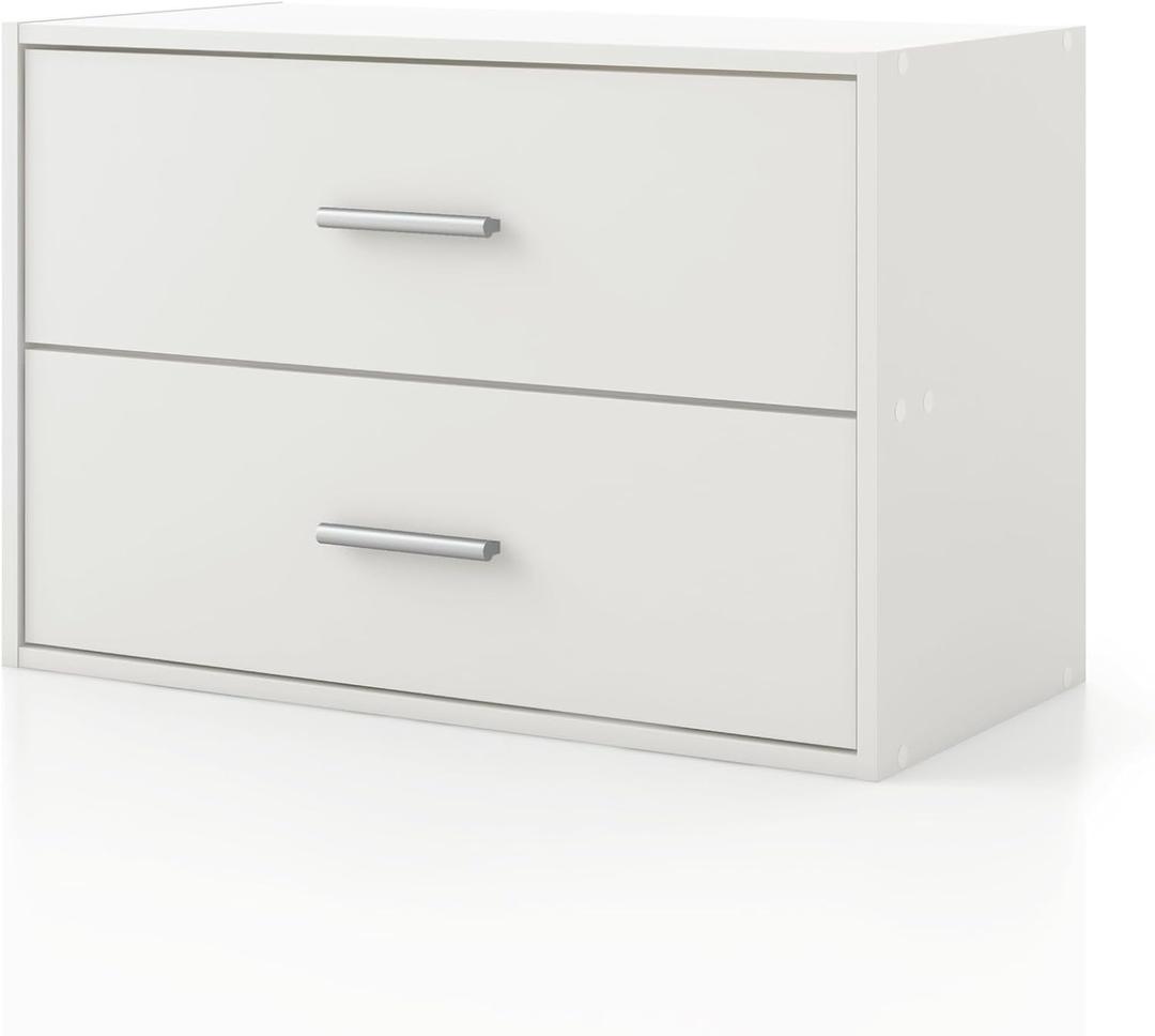Homes: Inside + Out Apexa 2-Drawer Wooden Stackable Storage Drawers, Small Food Pantry Cabinet, Cajonera De Madera, Underbed Drawer Dorm Teen Room Decor & Bedroom, Home Office, Kitchen, White