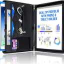 STYLIO Zipper Padfolio Portfolio Binder Organizer | Faux Leather Portfolio for Resume, Documents, Phone, Tablet, Business Supplies and Cards | Notebook Organizer with Letter Sized Notepad Included (21.5" x 13.5" (opened up), Black)