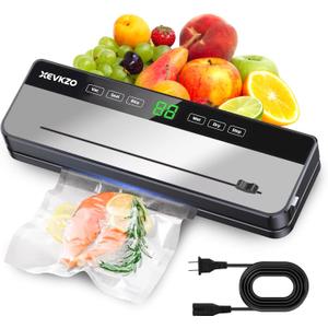 Automatic Vacuum Sealer Machine for Food, 6-in-1 Modes for Dry/Moist/Wet Foods, Heat Seal with Built-in Cutter, Compact Countertop Design with Bag Storage, Includes 20 Bags (Stainless Steel)