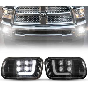 BUNKER INDUST Dodge Ram LED Fog Light with Daytime Running Light Set,Pair Spot Flood Driving Fog Lamps L-type DRL Replacement for Ram 2009-2012 1500,2010-2014 2500, 2010-2012 3500