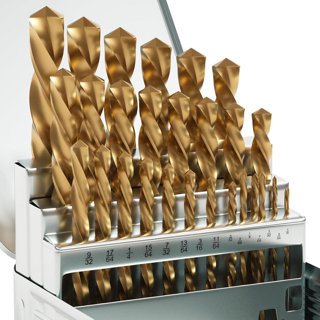 Cobalt Left Hand Drill Bit Set, 29Pcs M35 High Speed Steel Jobber Length Drill Bit Kit for Hardened Metal, Stainless Steel, Cast Iron, Wood and Plastic, with Index Storage Case, 1/16"-1/2"