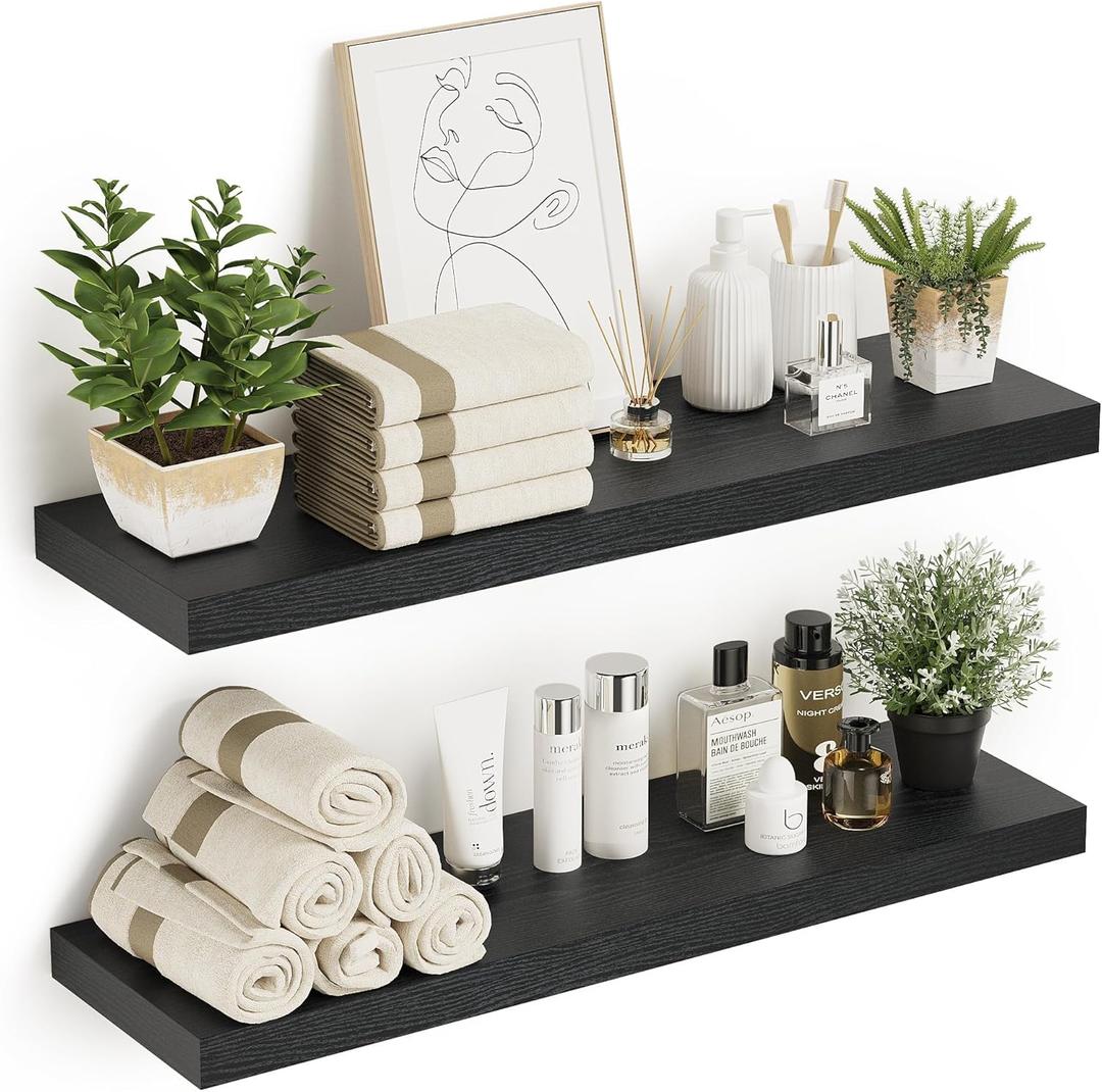 Vivelove Black Floating Shelves for Wall 10 inch Deep, 36 x 10.3 x 1.8, Large Wall Shelves for Bedroom, Bathroom, Living Room, Kitchen, Office, Modern Shelf Home Decor with Invisible Bracket