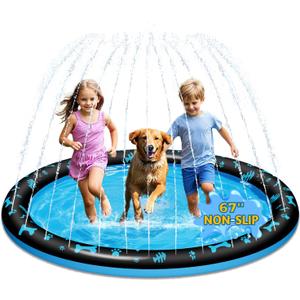 67" Dog Splash Pad, Heavy Duty Non-Slip Sprinkler Play Mat, Summer Outdoor Water Toys for Toddlers 1-3 & Kids 4-8