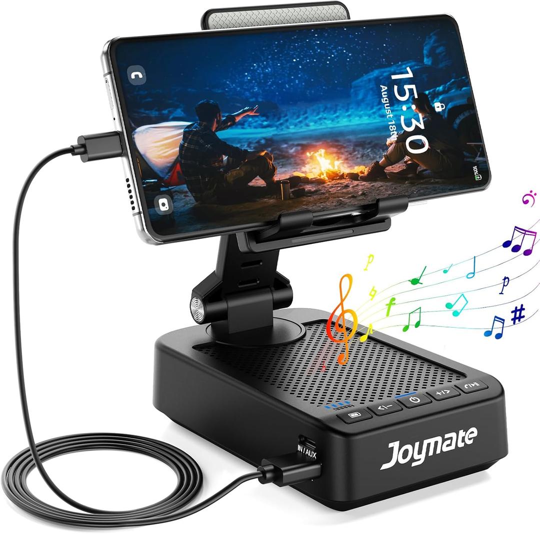 Gifts for Men Women, Phone Stand with Bluetooth Speaker and Charging Function 360 Rotable Angle Adjustable Cell Phone Holder with HD Stereo Sound Fits All Phones,Tablet (Black)