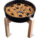 Dog Slow Feeder Bowl with Stand, Round Ceramic Pet Food Bowl for Medium Breed, Fun Raised Dog Bowls to Slow Down Eating (Grey)