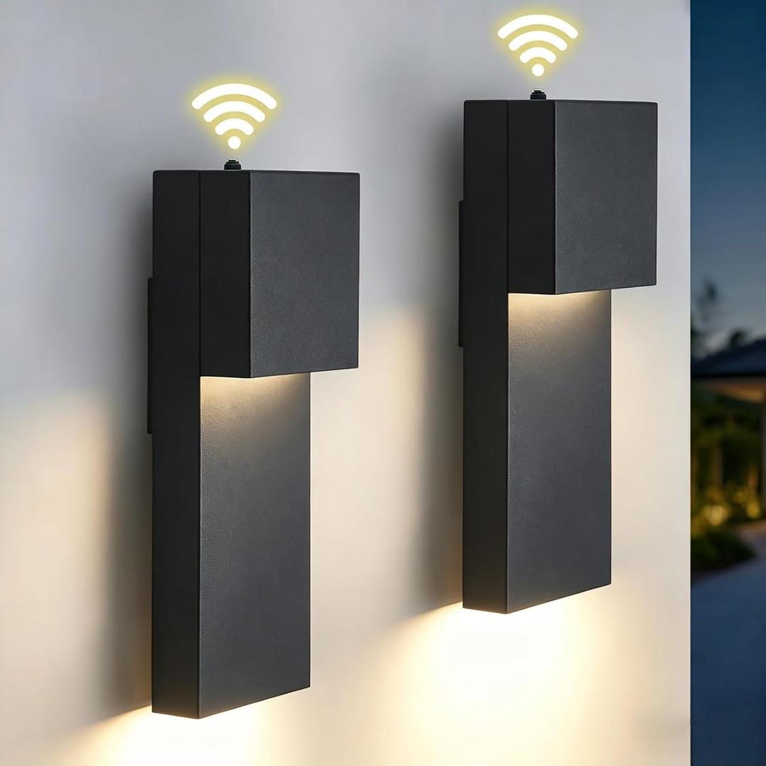 Modern LED Outdoor Wall Sconce, Dusk to Dawn Outdoor Lighting, Black Porch Lights Outside Wall Mount Lights for House Porch Garage, 15 Inch 3000K 2 Packs