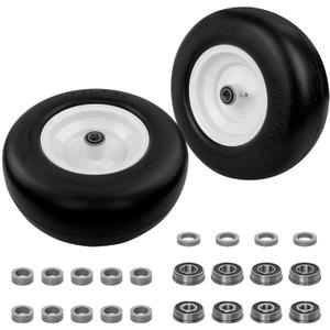 HQPASFY 13x5.00-6 Flat-Free Lawn Mower Tire & Wheel Set of 2, Zero-Turn Mower Front Tires with 1/2" & 5/8" Bearings, Solid Smooth Puncture-Proof Replacement for Lawn Mowers & Zero-Turn Mowers, White