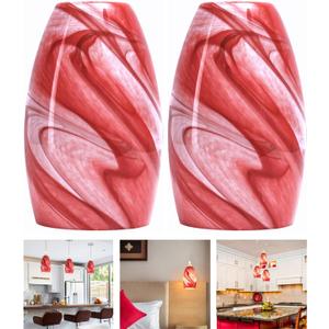 GO&SO 2-Pack Burgundy White Swirl Glass Pendant Lights Kitchen Island - Hand-Blown Vortex Texture Pendant Lamp Fixtures, E26 Base, 7.8"H Oval Art Fixtures, 1.57" Fitter,Mini Chandelier Replacement Set