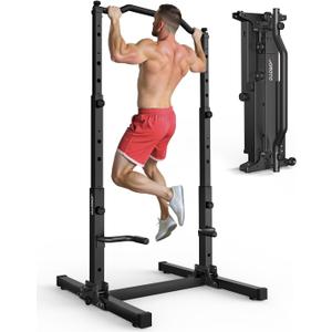 JOROTO Foldable Pull Up Dip Station, Pull Up Bar Free Standing for Home Gym, 450LBS Stable Power Tower, Adjustable Height Multifunction Pull Up Stand, Strength Training Equipment for Men Women