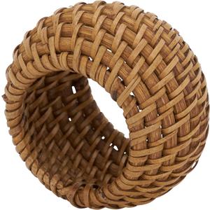 Saro Lifestyle Avignon Collection Woven Rattan Napkin Ring (Set of 4), Caramel