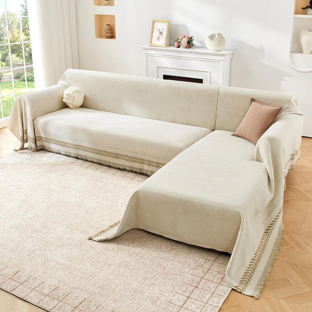 Houmiggle 2 Pieces L Shaped Sectional Couch Cover Wheat Pattern XXXL Khaki