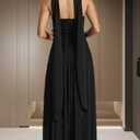 Women's Elegant Strapless High Slit Tube Dress Flowy Evening Wedding Guest Maxi Dresses with Scarf (Black, S)