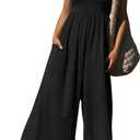 Fisoew Womens Summer Jumpsuits One Piece Casual Loose Overalls Spaghetti Strap Wide Leg Rompers with Pockets Workout Outfits (Small, Black)