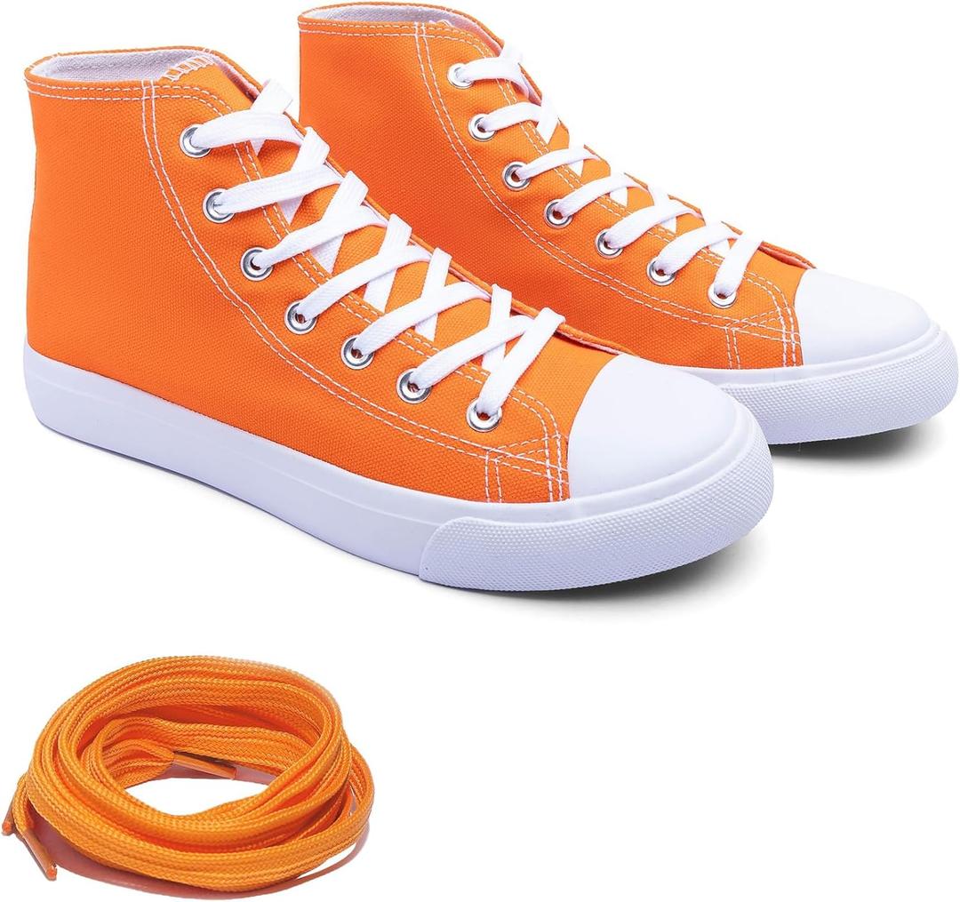 Women's High-Top Canvas Sneakers  Classic Lace-Up Casual Shoes with Extra Shoelaces  Comfortable, Stylish, and Durable (8, Orange)