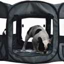 AmazonBasics Foldable Octagonal Indoor/Outdoor Portable Soft Pet Dog Playpen with Storage Pockets, Large (45 x 45 x 24 inches), Grey