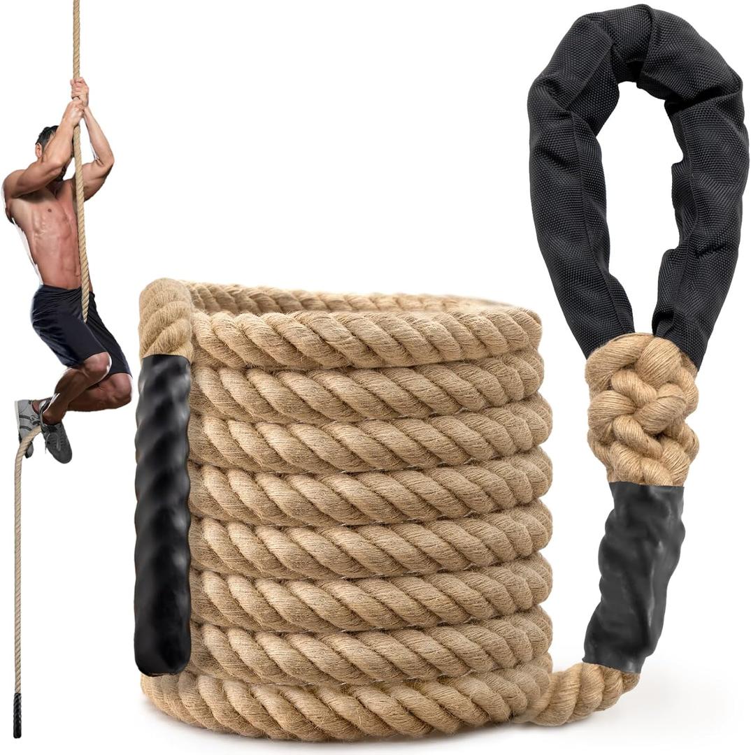 Climbing Rope Gym Workout - 10FT 15FT 20FT 25FT 30FT 35FT Heavy Duty Jute Thick Ropes for Adults Strength Training Outdoor Tree Swing Indoor Home Fitness Exercise - 1.5 Inch