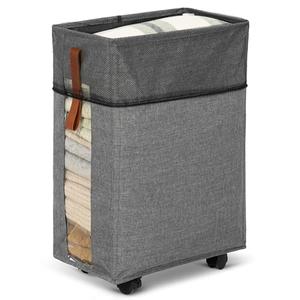TlaroRiz Laundry Hamper with Wheels Rolling Laundry Basket with Visible Clear Window Collapsible Dirty Clothes Hampers for Laundry Room Bedroom Dorm RV,Lightgray