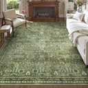 Morebes Boho Green Rugs for Living Room 8x10, Floral Washable Rugs for Bedroom Dining Room Non Slip, Large Soft Low Pile Indoor Floor Carpet for Farmhouse Office