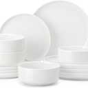 MALACASA 12 Pcs Porcelain Plates and Bowls Sets Dinnerware Set for 4, White Modern Ceramic Dishware Set, Kitchen Dining Ware, Microwave and Dishwasher Safe, Chip Resistant, Series LUNA