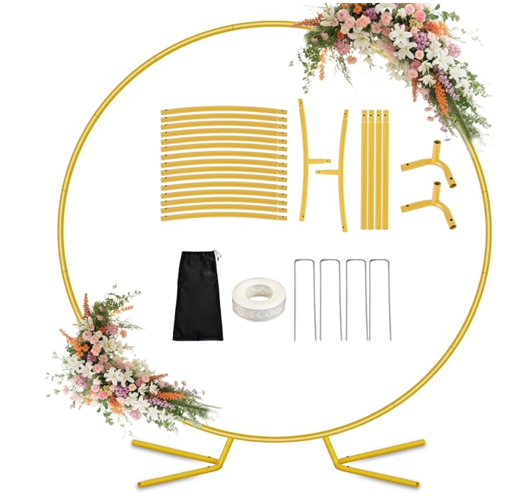DEVISEFUN 7.2FT Round Balloon Arch Stand Kit,Metal Circle Arch Backdrop Stand for Parties, Gold Wedding Arches Frame with Base for Ceremony Anniversary Birthday Baby Shower Gender Reveal Party Decor