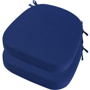 idee-home Outdoor Chair Cushions Set of 2, 17" x 17" Thick D-Shaped Patio Furniture Outdoor Seat Cushions Waterproof with Ties, Dining Pads (Dark Cerulean)