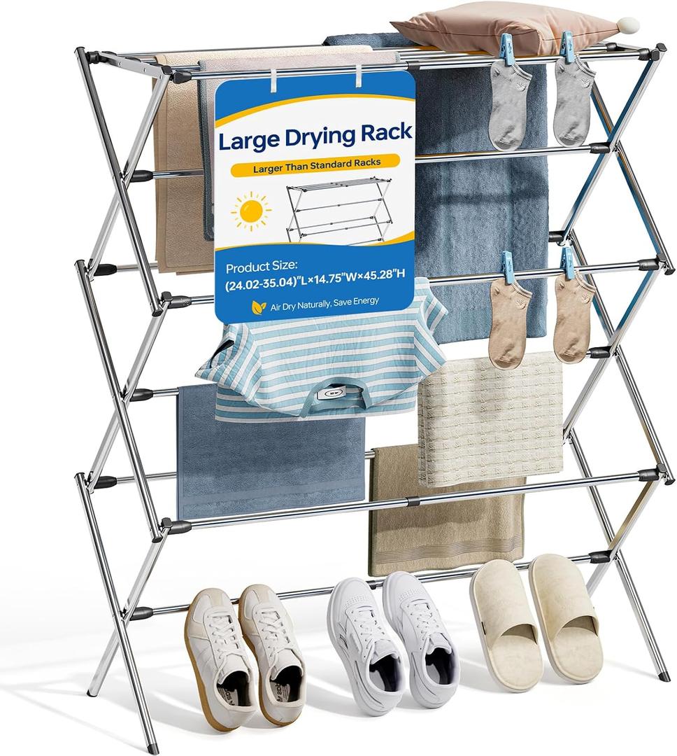 APEXCHASER Stainless Steel Clothes Drying Rack, 45.28" H × 14.57" D, Large