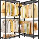 Ulif E4L L-shaped Clothes Rack for Corner, Heavy Duty Freestanding Garment Rack, Metal Clothing Organization Storage System with Shelves and Hangers, Max Load 962lbs, 42.7"W x 42.7"D x 79.3"H, Black