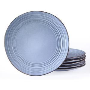 famiware Dinner Plates, 10.25 Inch Plate Set for 6, Reactive Glaze Speckled Hand-made Ceramic Plates, Microwave & Dishwasher Safe, Scratch Resistant, Twilight Series, Blue
