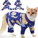 PUMYPOREITY Cat Hair Sticky Sweater, Stretchy 4-Leg Design for Fur Control, Recovery Suit - Breathable & Lightweight for Post-Surgery Protection, Cat Onsie Prevents Licking Wounds, Blue, XL