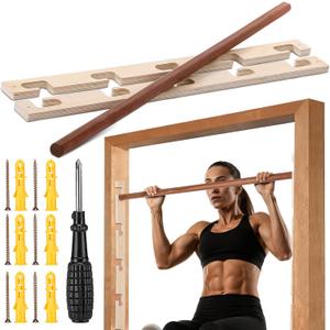 Leinuosen Doorway Pull-up Bar Sets Adjustable 5 Levels Wooden Doorway Pull-up Bar and 2 Door Frame with 6 Sets of Screw-in Heavy-duty Door-mounts to Fits 118cm