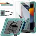 Ambison Case for iPad 9th/8th/7th Generation 10.2'' 2021/2020/2019, [Kid Proof] Full Body Protective Case with 9H Tempered Glass Screen Protector, 360 Rotatable Kickstand & Hand Strap (Teal & Black)