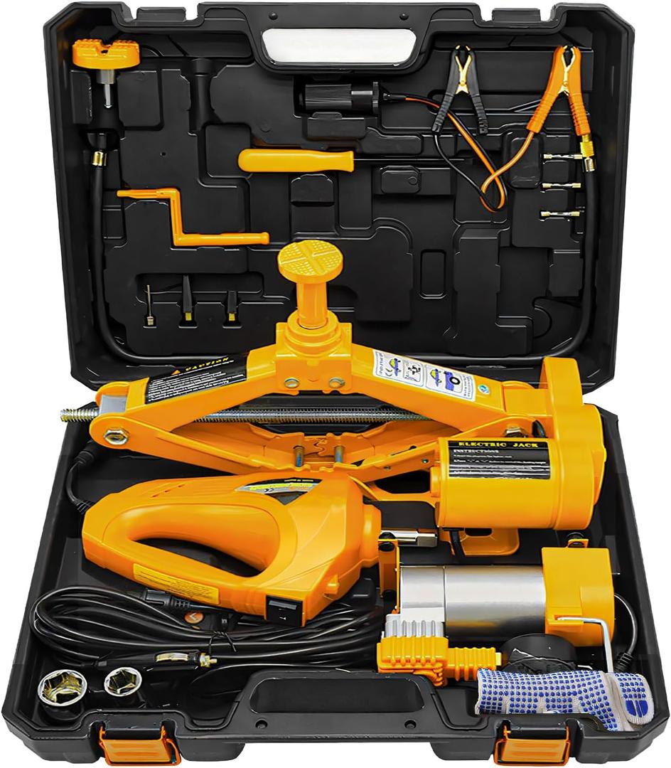 E-Heelp Electric Scissor Car Jack - 3 Ton 12V with Impact Wrench & Inflator for Car, SUV, Sedan Tire Changing