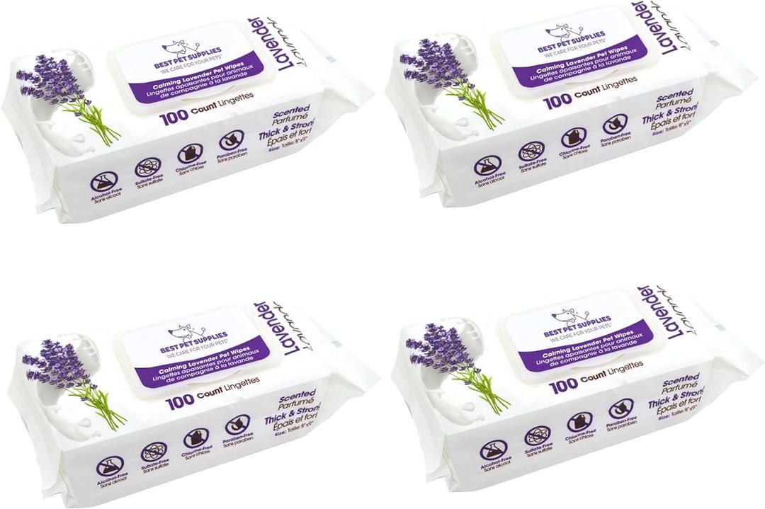 Best Pet Supplies 8" x 9" Large Dog Wipes - Cleaning and Deodorizing for Paws and Coat - Gentle Formula with Lavender Vitamin E for Puppies and Cats - 400 Count