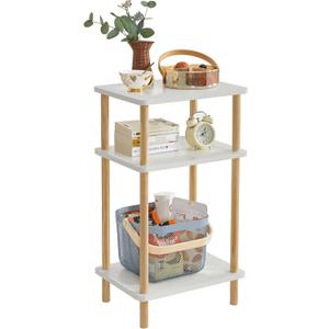 IBUYKE 3-Tier Side Table, Solid Wood Tall End Table with Storage Shelves, Nightstand Bedside Table for Living Room Bedroom Office, No-Tool Assembly, White UWST003W (11.42" x 15.35" x 26.96")