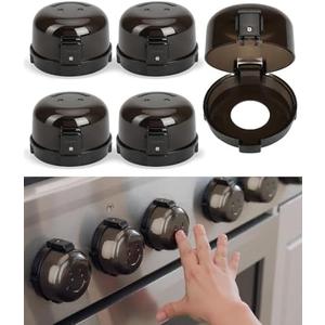 Bates- Stove Knob Safety Covers, Universal Size, 5 Pack, Black, Double Key Design, Heat Resistant Oven Knob Covers for Child Safety, Stove Guard Baby Proofing
