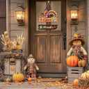 Give Thanks Door Sign,Turkey Front Door Decor,Thanksgiving Day Wooden Plaque,Thankful Wreath,Fall Wooden Hanging Signs,Autumn Wall Sign,Realistic Turkey Wreath For Outdoor Porch Office Home Room