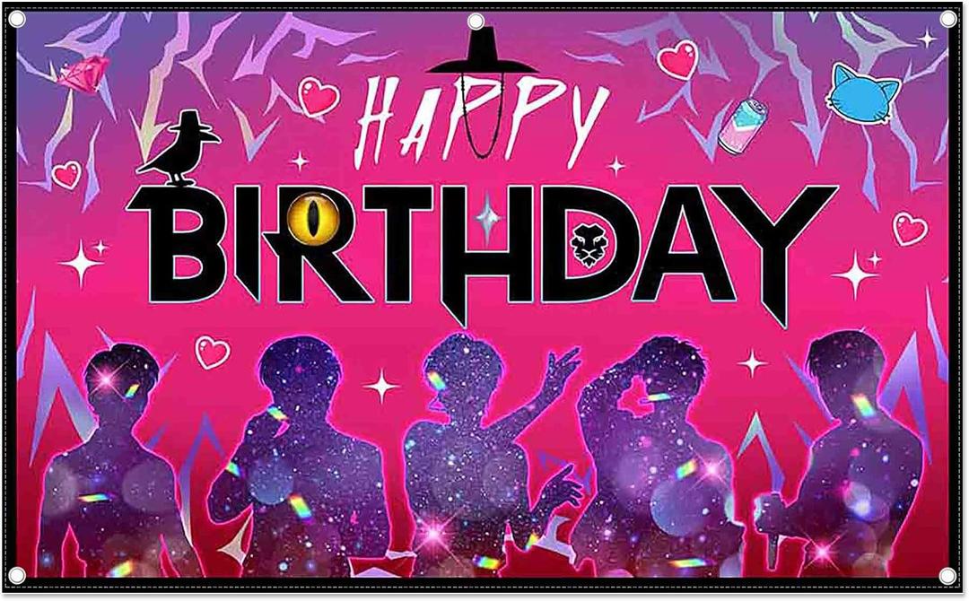 Fabric 96x60inch Music Band Happy Birthday Backdrop Boys Rock Roll Guitar Disco Musical Note Mic Flash Photography Background Adults Teens Party Decorations Photo Banner Props